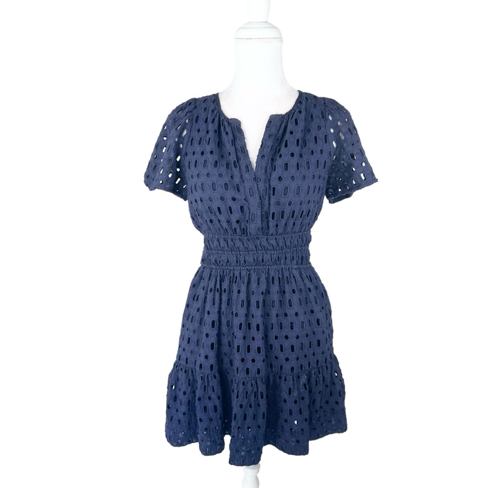 Anthropologie Navy Eyelet Mini Dress
